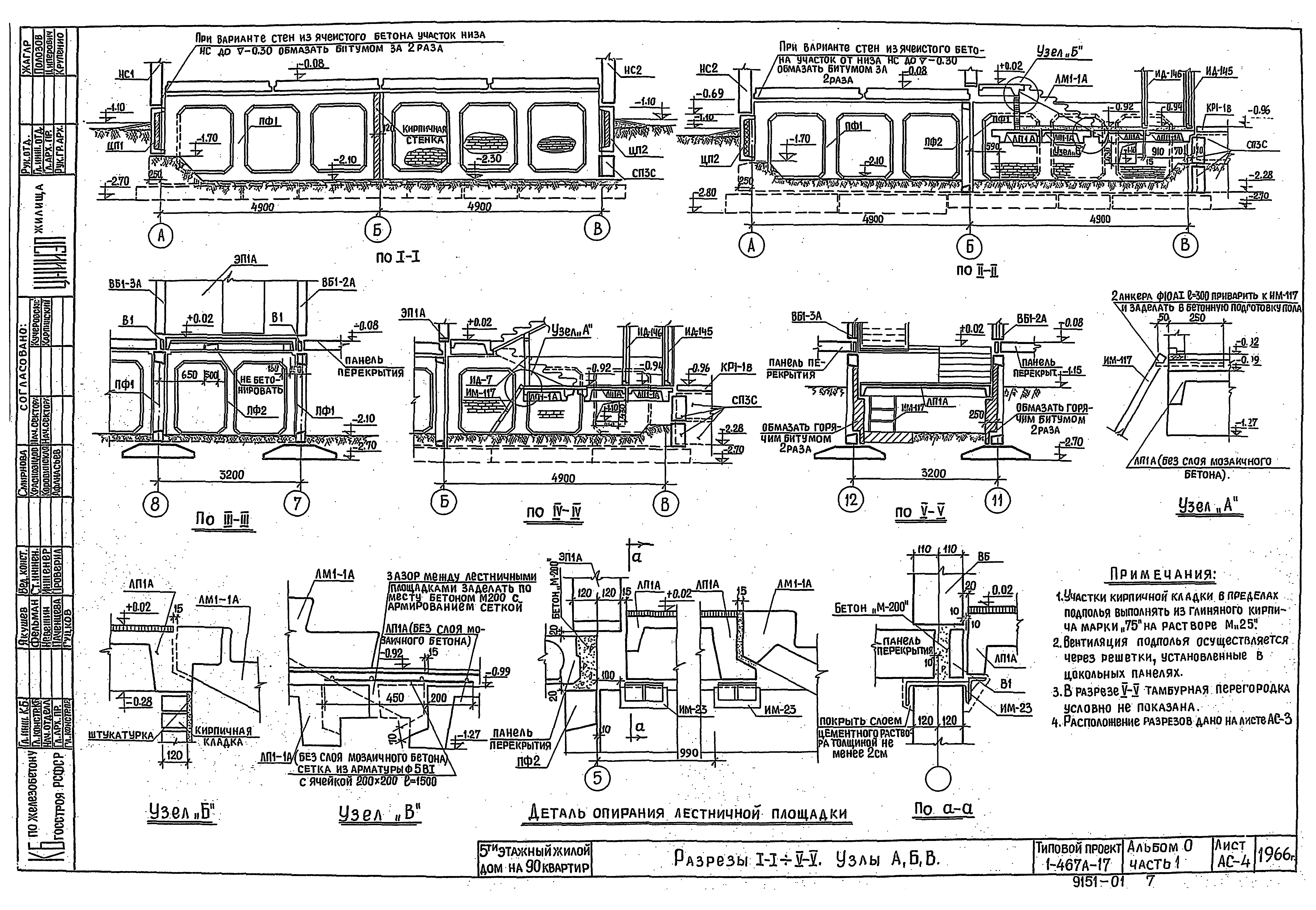 Скачать Типовой проект 1-467А-17 Альбом 0. Часть 1. Чертежи здания ниже  отм. 0.00. Архитектурно-строительные чертежи ниже отм. 0.000 (вариант с  техподпольем)