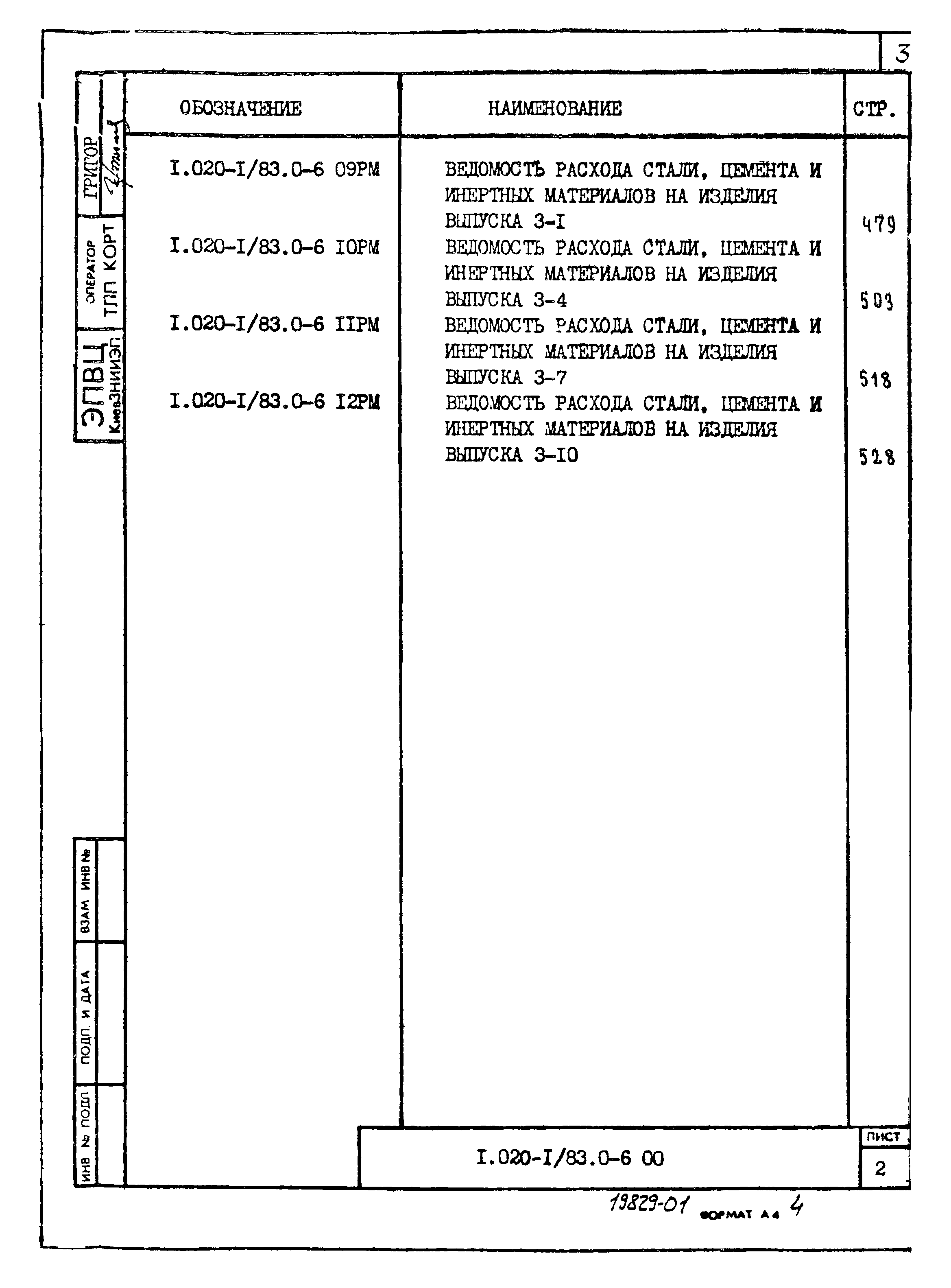 Скачать Серия 1.020-1/83 Выпуск 0-6. Часть 1. Ведомости расхода материалов.  Рабочие чертежи