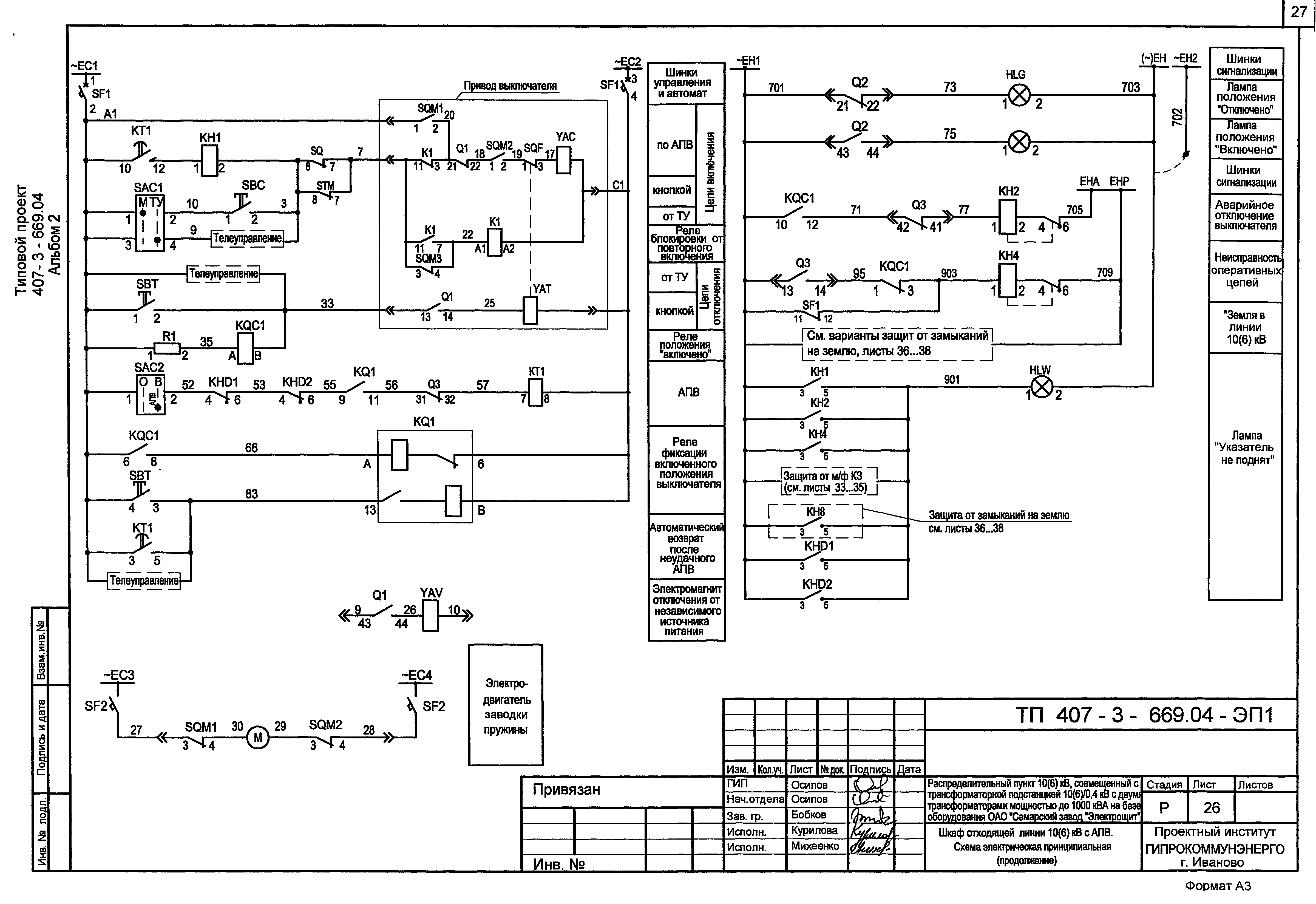 Схема релейной защиты трансформатора 6кв