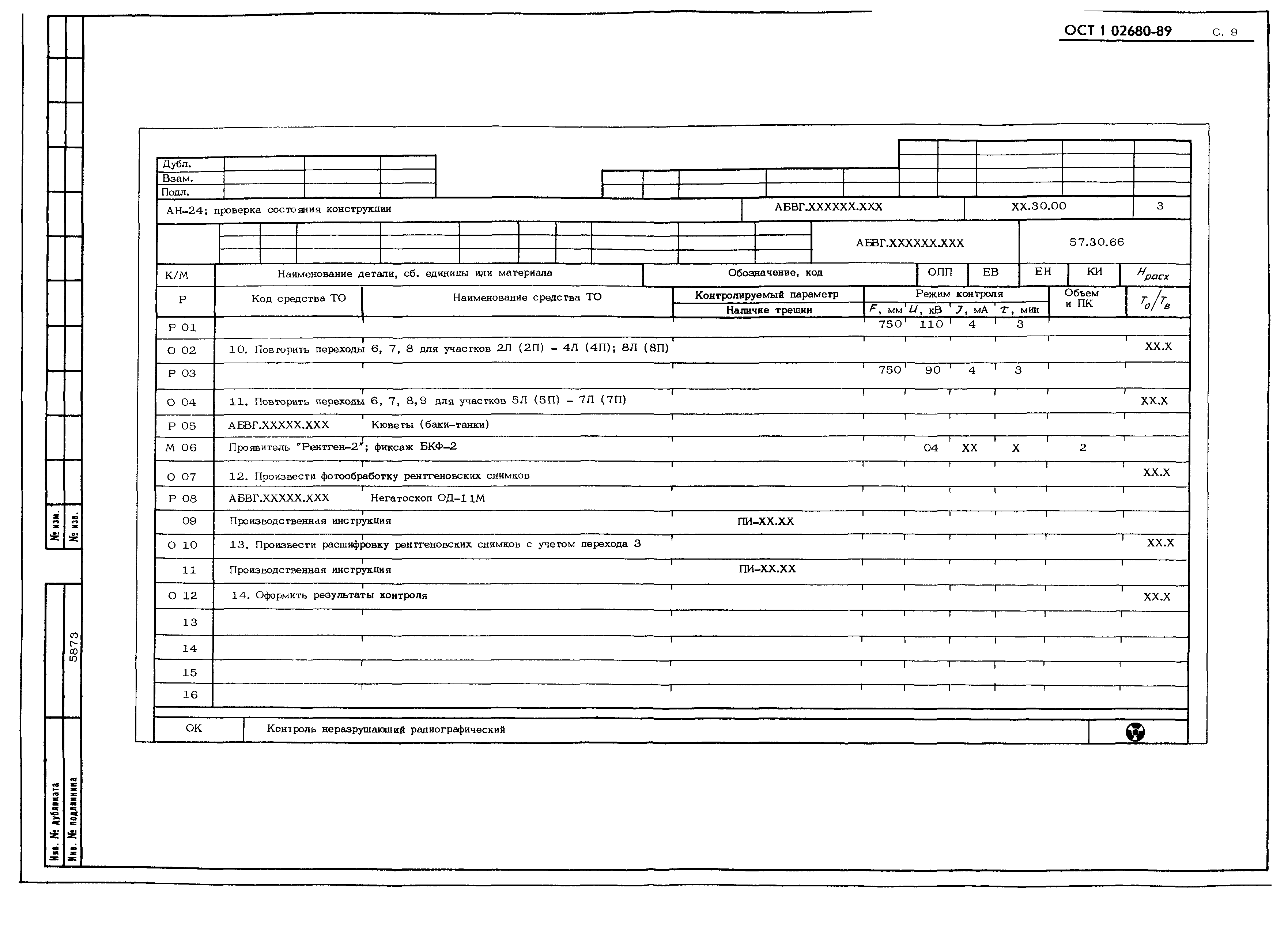 Операционная карта контроля гост