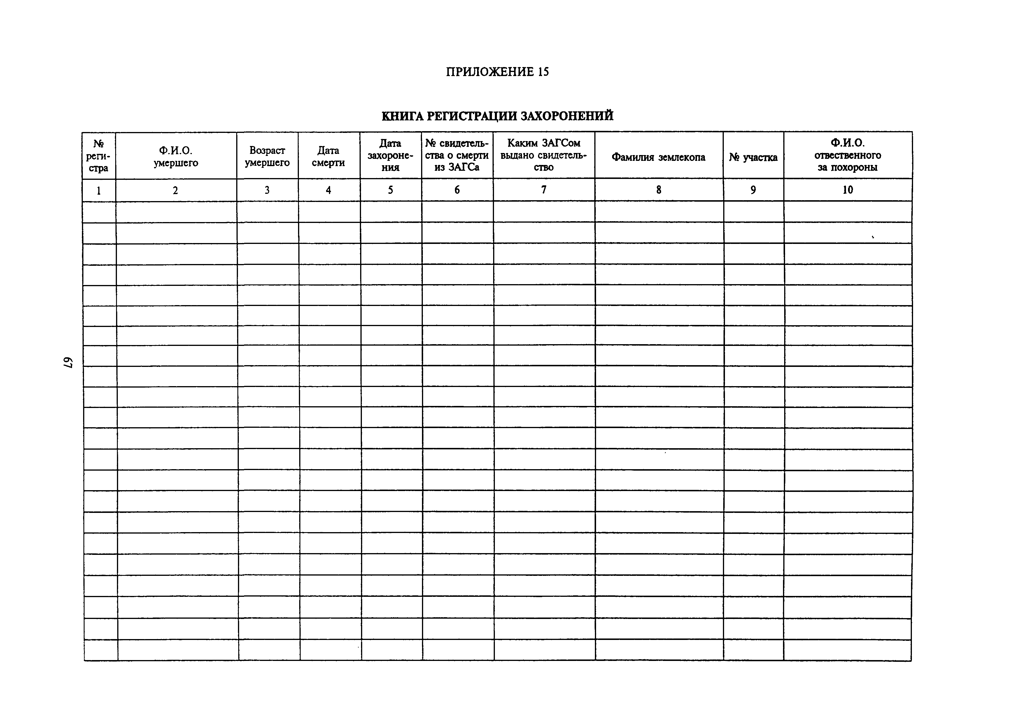 Образец книги регистрации захоронений
